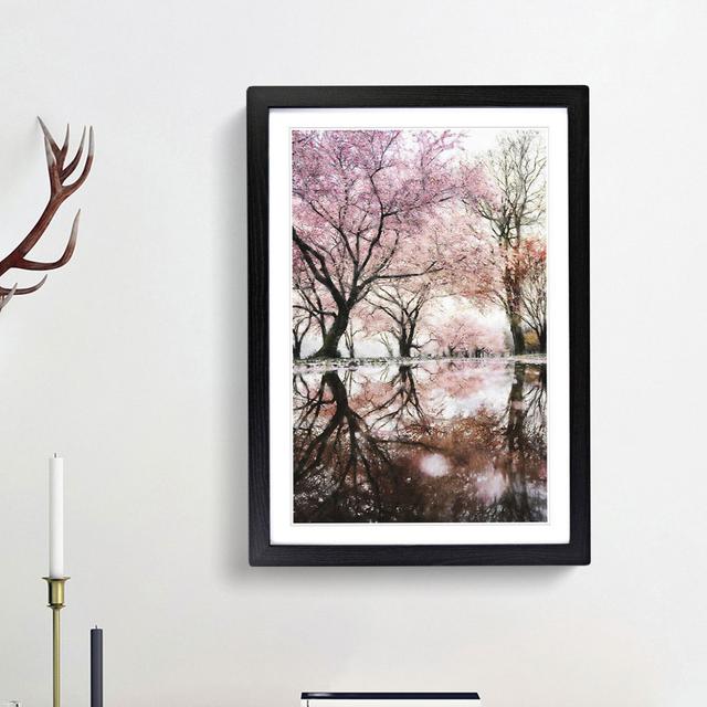 Reflection Of The Pink Blossom Trees Painting - Print East Urban Home Frame Option: Black Framed, Size: 63cm H x 45cm W x 2cm D on Productcaster.