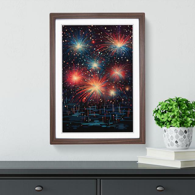 Fireworks Geometric - Single Picture Frame Print on Wood 17 Stories Size: 64cm H x 46cm W x 2cm D, Frame Colour: Walnut on Productcaster.