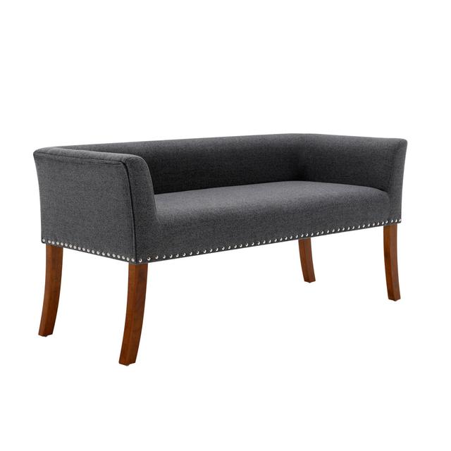 Amaiya Fabric Bench with Wooden Legs Marlow Home Co. Upholstery Colour: Dark Grey on Productcaster.