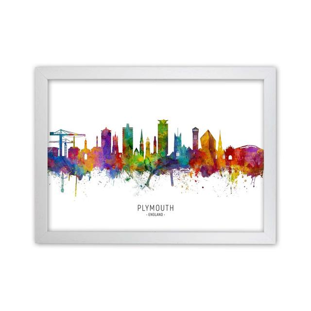 Plymouth England Skyline by Michael Tompsett - Graphic Art Latitude Run Format: White Framed, Size: 64cm H x 88cm W x 3cm D on Productcaster.