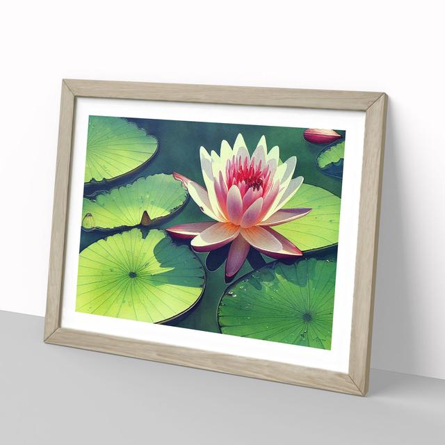 Watercolour Water Lily Flower Vol.6 - Picture Frame Graphic Art Marlow Home Co. Size: 46cm H x 64cm W, Format: Oak on Productcaster.