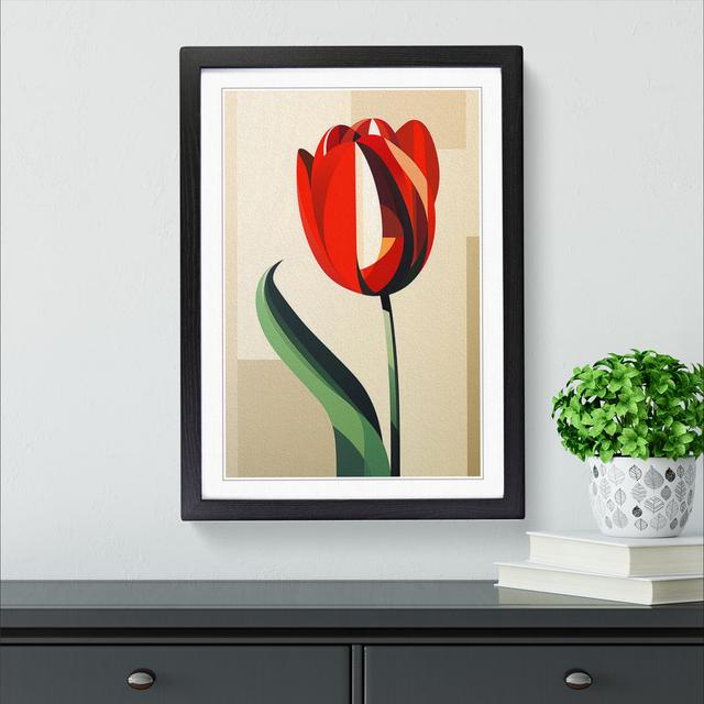 XYZ-FRM-V1223-6276 Tulip Flower Constructivism No.4 - Single Picture Frame Print on Wood Big Box Art Size: 46cm H x 34cm W x 2cm D, Frame Colour: Blac on Productcaster.