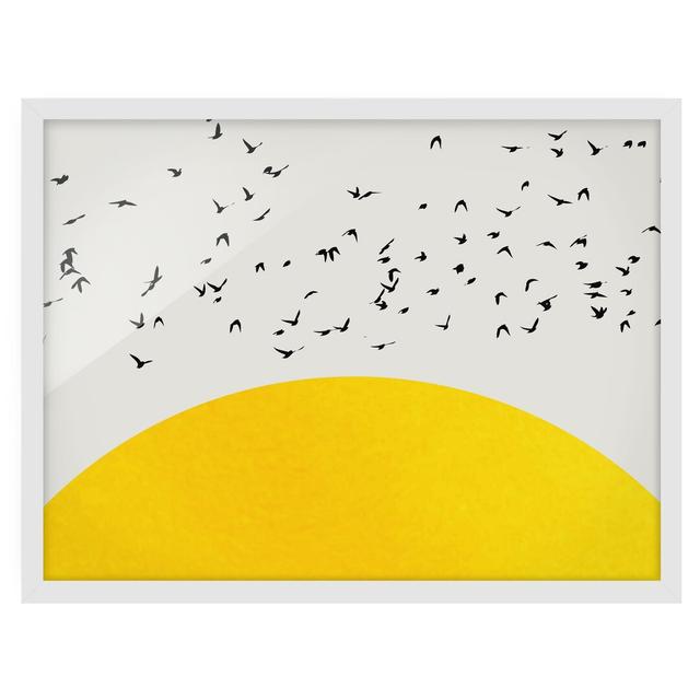 Flock of Birds in Front of Yellow Sun - Picture Frame Graphic Art Ebern Designs Size: 70cm H x 100cm W x 2cm D, Matte Colour: No Matte, Format: White on Productcaster.