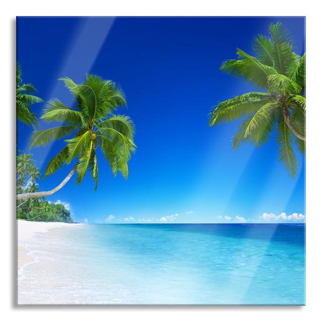 Palm Trees over the Ocean - Unframed Photograph on Glass Highland Dunes Size: 70cm H x 70cm W x 0.4cm D on Productcaster.