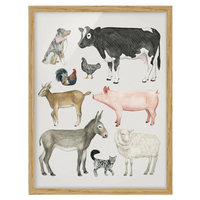 Farm Animal Family I - Picture Frame Painting August Grove Size: 70cm H x 50cm W x 2cm D, Frame Option: Brown Framed on Productcaster.