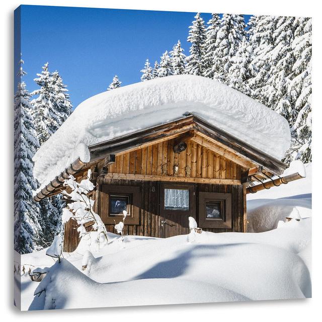 Leinwandbild Snowy Ski Hut in Alpine Forest Alpen Home Maße: 70 cm H x 70 cm B x 1,8 cm T on Productcaster.