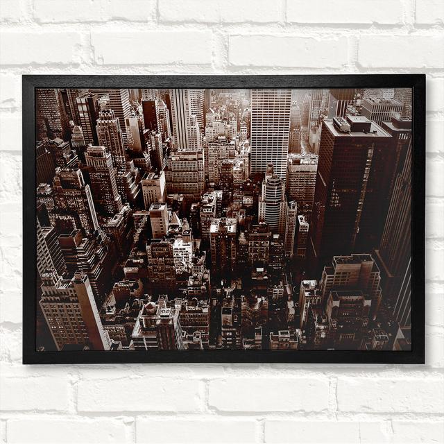 New York City View From The Empire State Sepia - Closed Corner Frame Art Prints on Wood Latitude Run Size: 42cm H x 59.7cm W on Productcaster.