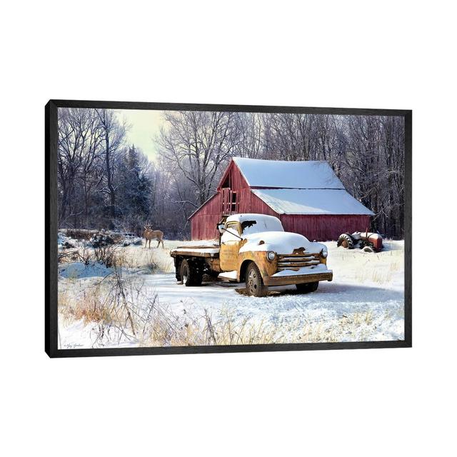 Winter Truck - Print on Canvas August Grove Size: 45.72cm H x 66.04cm W x 3.81cm D, Format: Black Floater Framed on Productcaster.