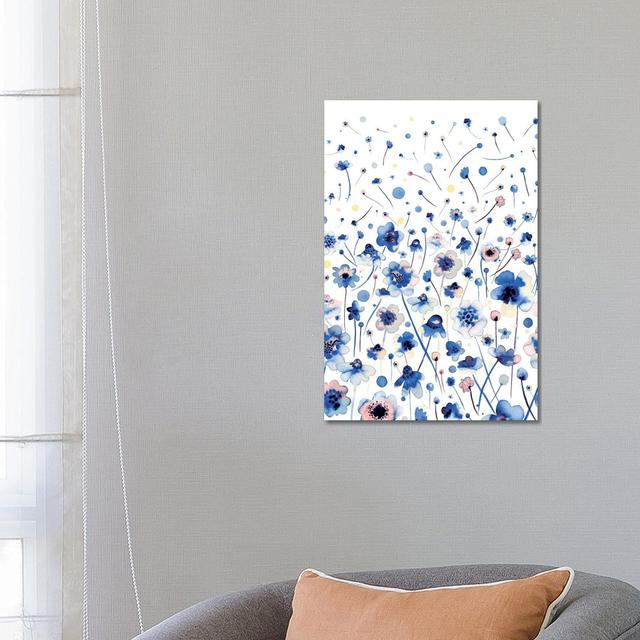 Ink Flowers Blue by Ninola Design - Wrapped Canvas Painting ClassicLiving Size: 66.04cm H x 45.72cm W x 1.9cm D on Productcaster.