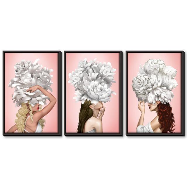 Graceful Woman - 3 Piece Graphic Art Set on Canvas Clock Canvas Format: Black Framed, Size: 90cm H x 180cm W x 4.5cm D on Productcaster.