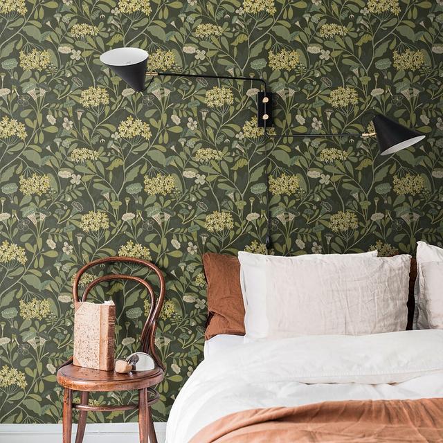 Cahterine 10.05m x 53cm Wallpaper Roll East Urban Home Colour: Dark Green on Productcaster.