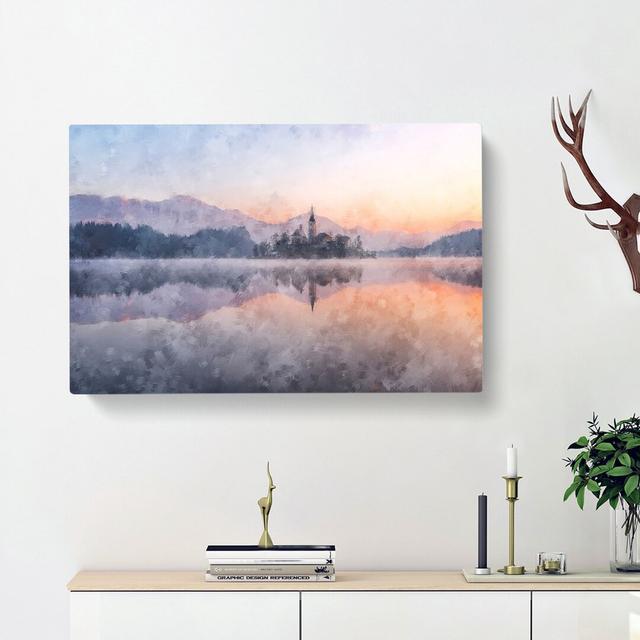 Wintertime at Lake Bled in Slovenia - Wrapped Canvas Painting Print East Urban Home Size: 60cm H x 91cm W x 3cm D on Productcaster.