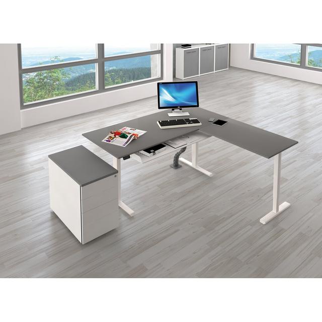 Flying Point L-Shape Height Adjustable Standing Desk Symple Stuff Size: 72cm H x 180cm W x 80cm D, Colour: Light Grey on Productcaster.