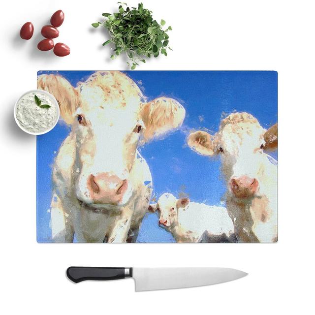 Tempered Glass Three Dairy Cows in Abstract Chopping Board East Urban Home Size: 28.5 cm W x 20 cm L on Productcaster.