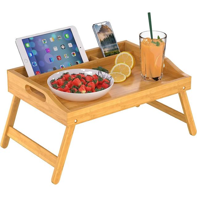 Materse Breakfast Tray Bamboo Bed Tray Table With Foldable Legs Multipurpose Lap Tray (Natural) Ebern Designs on Productcaster.