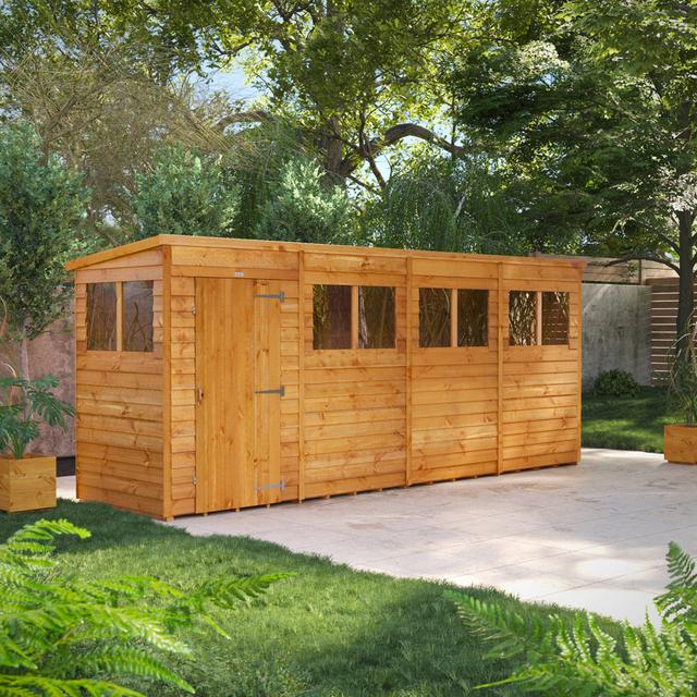 4 ft. W x 16 ft. D Power Pent Overlap Dip Treated Shed (16x4) POWER on Productcaster.