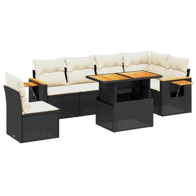 Vidaxl 7-Tlg. Garten-Sofagarnitur Mit Kissen Schwarz Polyrattan 17 Stories Farbe des Kissens: Cremefarben on Productcaster.