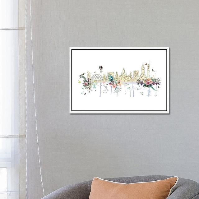 Glasgow Collage Skyline by Natalie Ryan - Floater Frame Gallery-Wrapped Canvas Giclée on Canvas Lark Manor Size: 45.72cm H x 66.04cm W, Format: White on Productcaster.