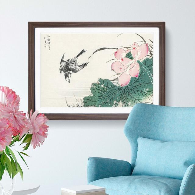 Wagtail Bird & Pink Lotus by Numata Kashu - Picture Frame Painting Print East Urban Home Size: 35cm H x 50cm W x 2cm D, Frame Option: Walnut on Productcaster.