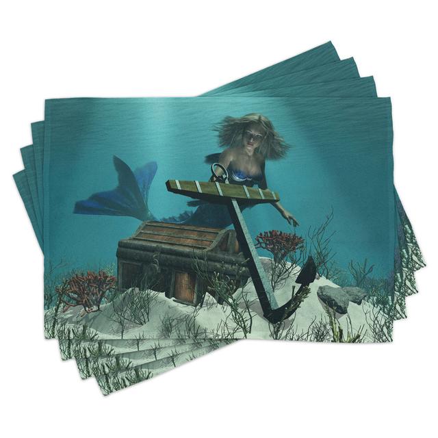 Place Mats Set of 4, Ocean Mythical Pirate, Azure Blue Brown Cream (Set of 4) East Urban Home on Productcaster.