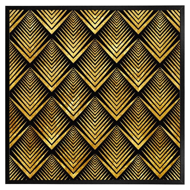 Ashutosh Golden Geometric Flower Pattern - Single Picture Frame Art Prints Metro Lane Frame Colour: Black Framed, Size: 76cm H x 76cm W x 4cm D on Productcaster.