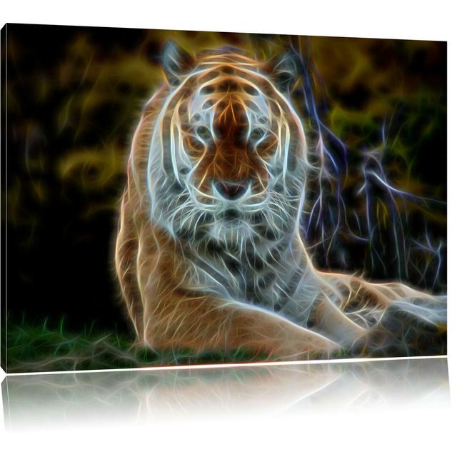 Leinwandbild Schöner Tiger auf Wiese in Braun/Grün East Urban Home Größe: 70 cm H x 100 cm B on Productcaster.