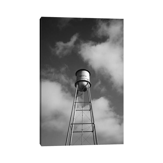 Monochrome Marfa Water Tower by Bethany Young - Photograph Print on Canvas Ebern Designs Format: Wrapped Canvas, Size: 30.48cm H x 20.32cm W x 1.91cm on Productcaster.