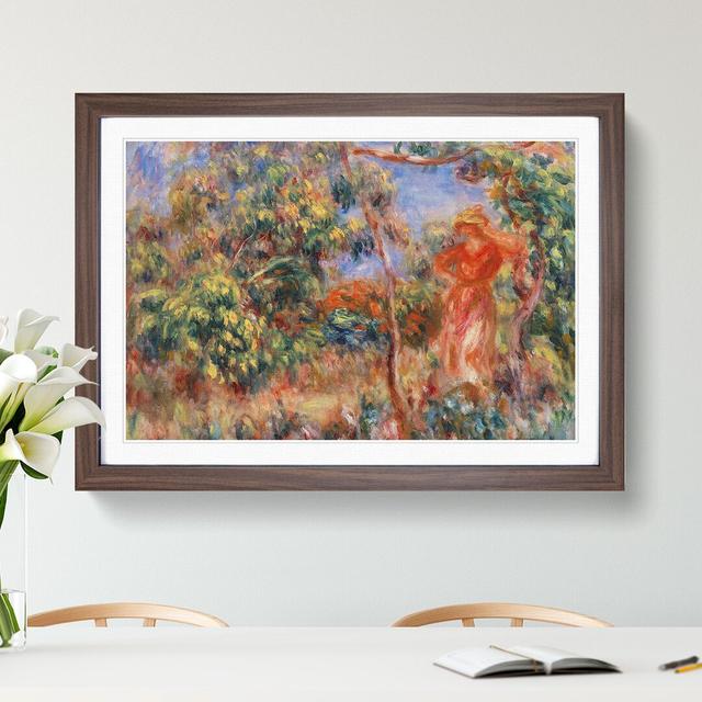 Woman in Red by Pierre-Auguste Renoir - Picture Frame Painting East Urban Home Size: 65cm H x 90cm W x 2cm D, Frame Option: Walnut on Productcaster.