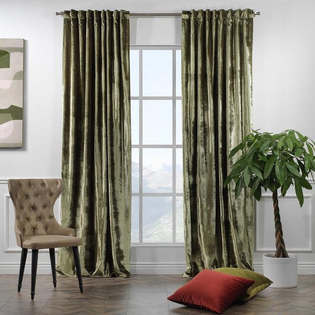 100% Blackout Thermal Extra Long & Extra Wide Shiny Velvet Decorative Curtain Panel Lilijan Home & Curtain Colour: Olive Green, Panel Size: 145cm H x on Productcaster.