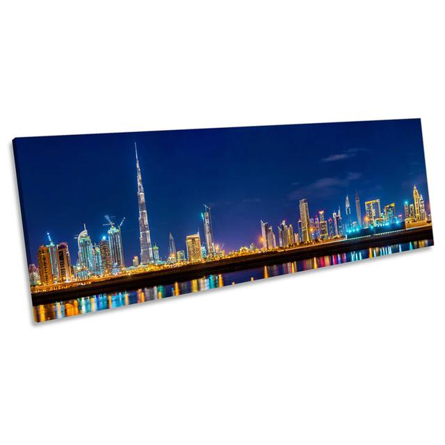 Dubai City Skyline - Wrapped Canvas Panoramic Painting 17 Stories Size: 40.64cm H x 121.92cm W x 2cm D on Productcaster.