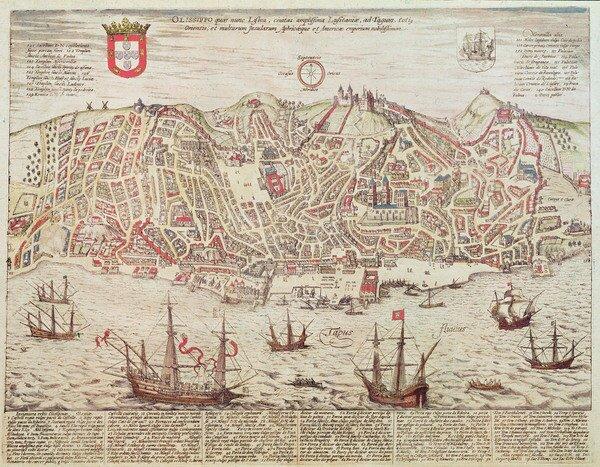 Panorama of Lisbon, 1572 by Portuguese School Graphic Art East Urban Home Format: Wrapped Canvas, Size: 77.9cm H x 100cm W x 3.8cm D on Productcaster.