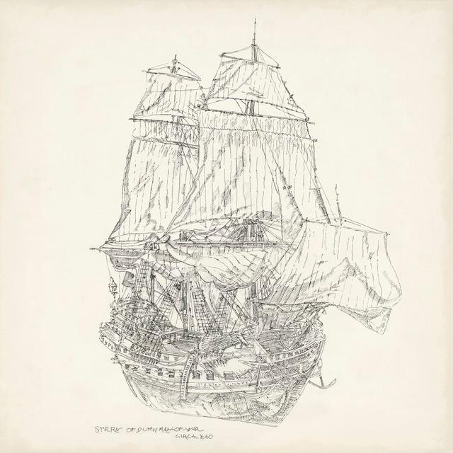 Antique Ship Sketch V by Richard Foust - Wrapped Canvas Drawing Longshore Tides Size: 76cm H x 76cm W on Productcaster.