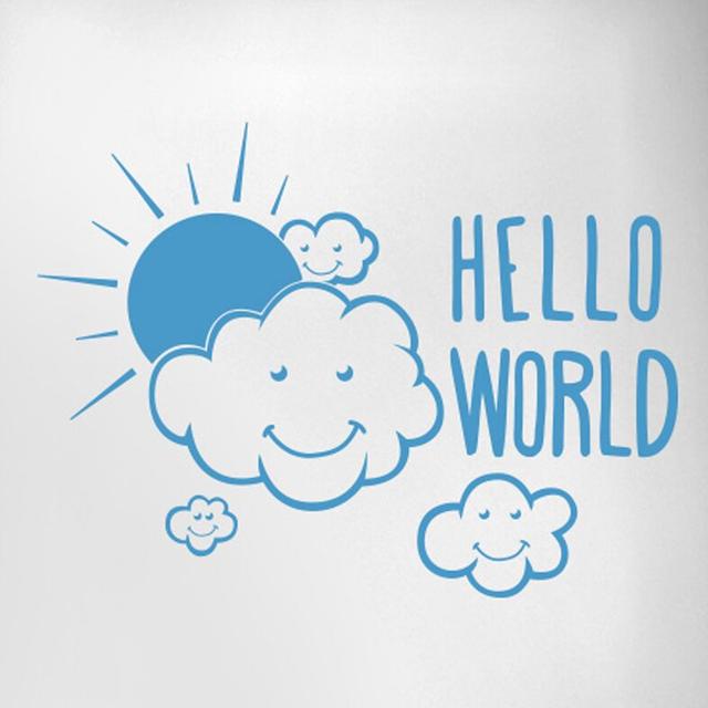 Hello World Door Room Wall Sticker East Urban Home Colour: Blue on Productcaster.