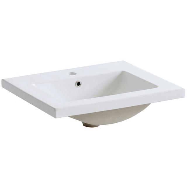 White Ceramic Rectangular Bathroom Sink with Faucet and Overflow FLHF on Productcaster.