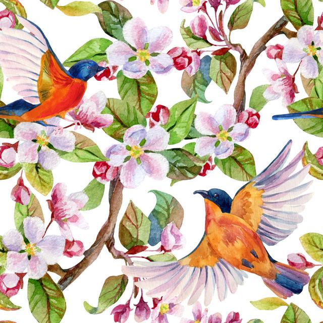 Apple Blossom And Flying Birds by Tanya Syrytsyna - Wrapped Canvas Art Prints ClassicLiving Size: 122cm H x 122cm W x 3.8cm D on Productcaster.