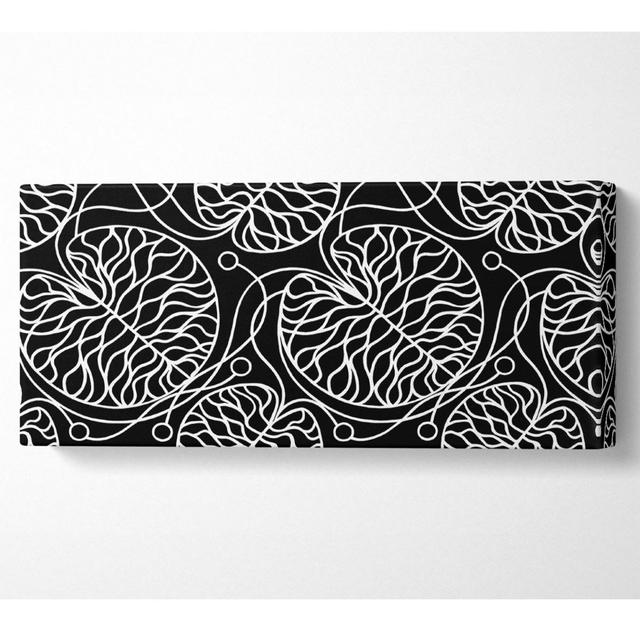 Lily Pads White on Black - Wrapped Canvas Art Prints Rosalind Wheeler Size: 71cm H x 162.5cm W on Productcaster.