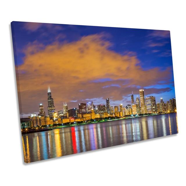 Chicago Skyline Lake Michigan Night - Wrapped Canvas Graphic Art Ebern Designs Size: 50.8cm H x 76.2cm W on Productcaster.