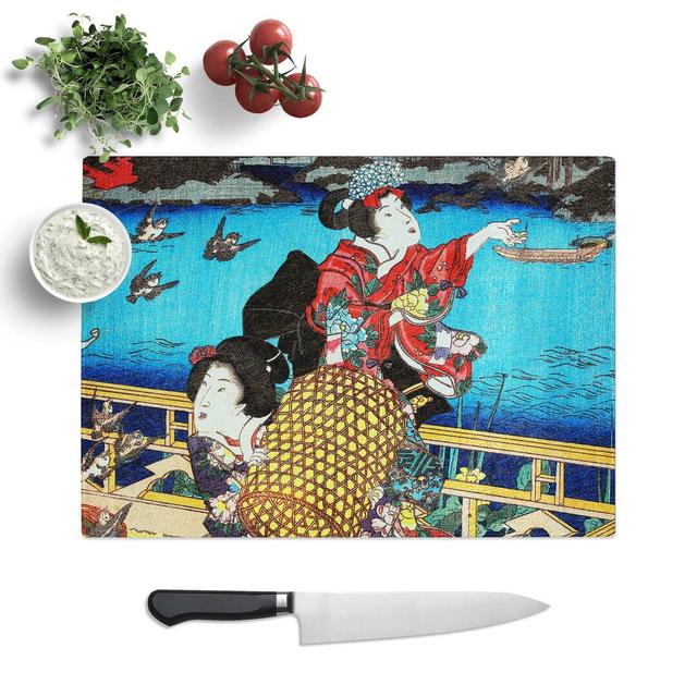 Tempered Glass Women with the Birds by Utagawa Kunisada Chopping Board East Urban Home Size: 28.5 cm W x 20 cm L on Productcaster.