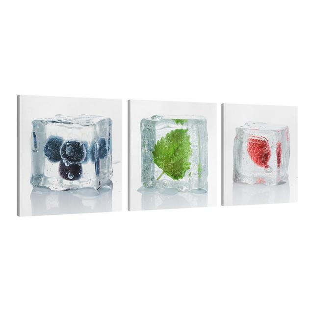 Fruit and Lemon Balm in Ice Cubes - 3 Piece Wrapped Canvas Graphic Art Print Set East Urban Home Size: 30cm H x 90cm W x 2cm D on Productcaster.