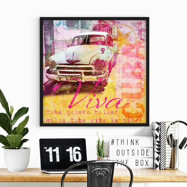 Cuban Vintage Car Collage - Picture Frame Graphic Art Williston Forge Frame Option: Black, Size: 50cm H x 50cm W x 2cm D on Productcaster.