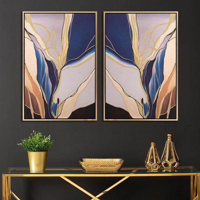 125cm Luxury Wall Art for Bedroom & Living Room Furniture, Blue & Gold Wall Mounted Canvas Painting (Set of 2) Fairmont Park on Productcaster.