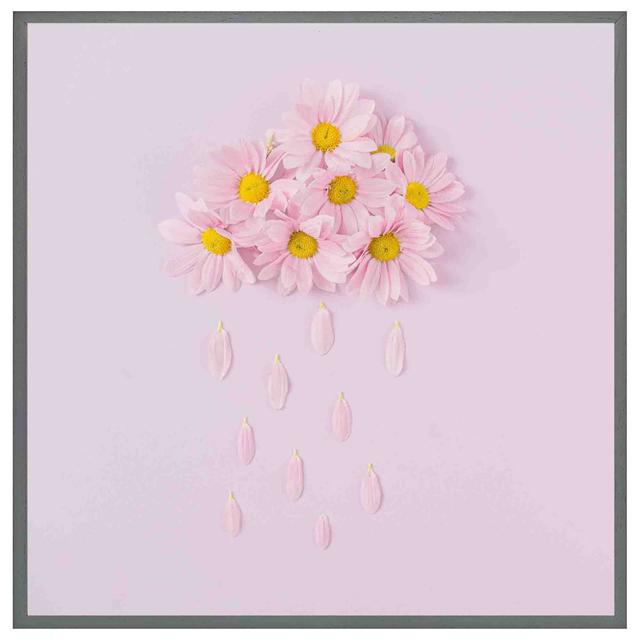 Edgeley Raining Daisy Cloud - Single Picture Frame Print Latitude Run Size: 76cm H x 76cm W x 4cm D, Frame Colour: Grey on Productcaster.