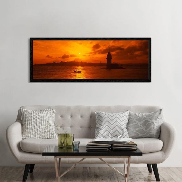 Sunset Over A River, Bosphorus, Istanbul, Turkey by Panoramic Images - Floater Frame Panoramic Gallery-Wrapped Canvas Giclée on Canvas Beachcrest Home on Productcaster.