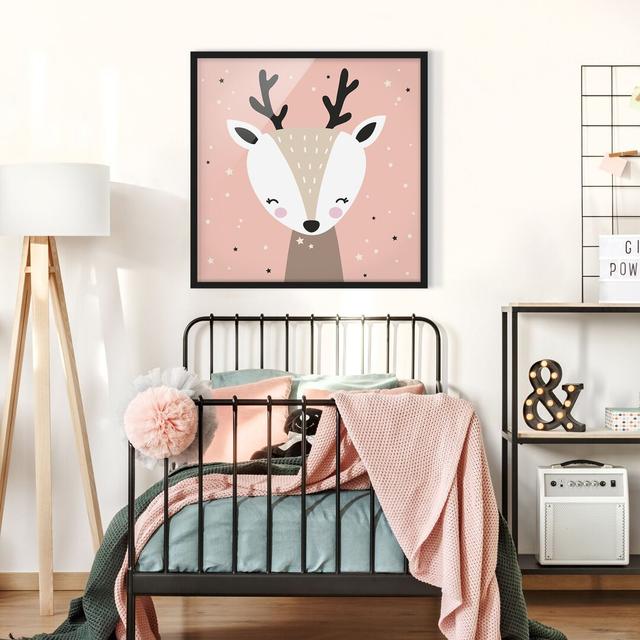 Happy Deer - Picture Frame Graphic Art Zoomie Kids Frame Option: Black Framed, Size: 50cm H x 50cm W x 2cm D on Productcaster.