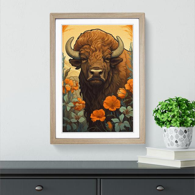 Bison Nouveau No.2 - Single Picture Frame Print on Wood Big Box Art Size: 34cm H x 25cm W x 2cm D, Frame Colour: Oak Framed on Productcaster.