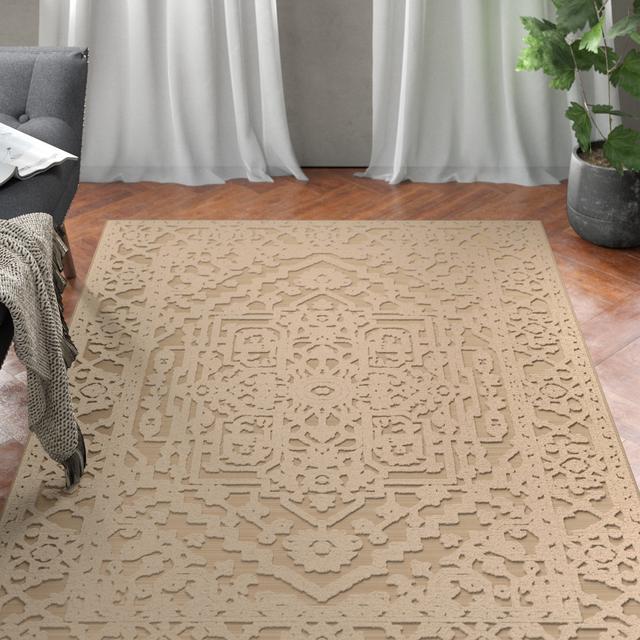 Odin High Low Neutral Medallion Area Rug Langley Street Rug Size: Rectangle 160 x 230 cm on Productcaster.