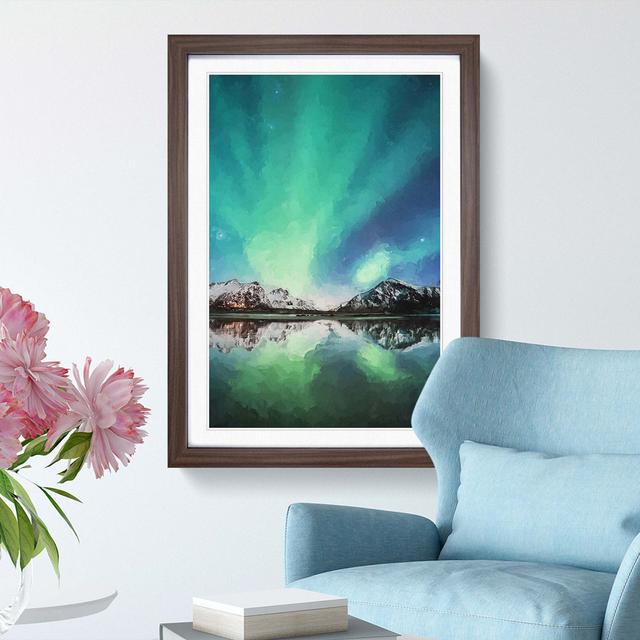 Northern Lights over Skagsanden Beach in Abstract - Picture Frame Graphic Art Print East Urban Home Size: 87cm H x 62cm W x 2cm D, Frame Option: Walnu on Productcaster.