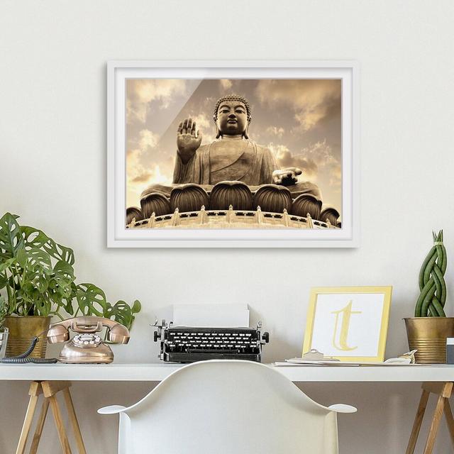 Large Sepia Buddha Framed Photographic Art Print East Urban Home Frame Option: White Framed, Size: 50cm H x 70cm W x 2cm D, Colour: Beige on Productcaster.