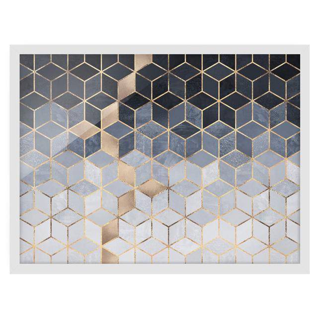 Blue White Golden Geometry - Picture Frame Graphic Art Canora Grey Frame Option: White Framed, Size: 50cm H x 70cm W x 2cm D on Productcaster.