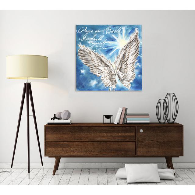 Watercolour Angel's Wings: Peace On Earth - Wrapped Canvas Painting The Seasonal Aisle Size: 46 cm H x 46 cm W on Productcaster.